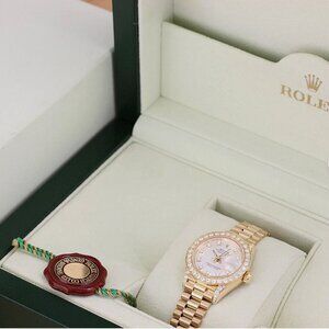 WOW!! ROLEX LADIES PRESIDENT 1CT++ DIAMONDS 18K GOLD WATCH BOX TAGS